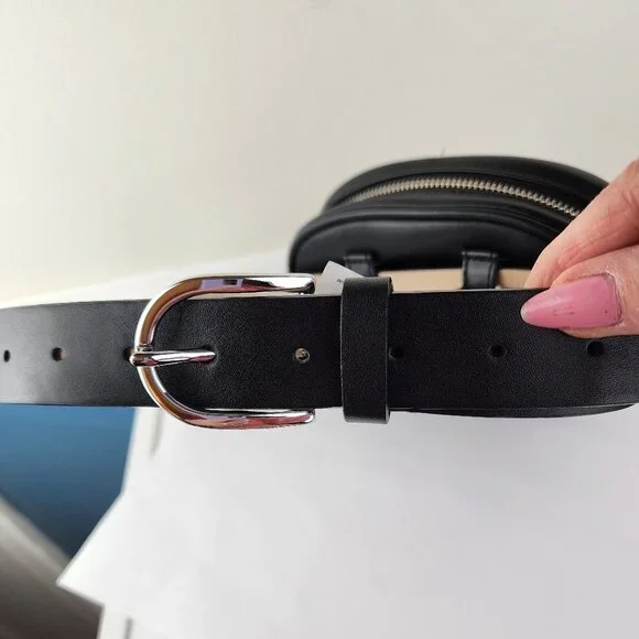 Steve Madden Black Belt Bag Fanny Pack Waist Diamond Weave NWOT - Picture 7 of 8